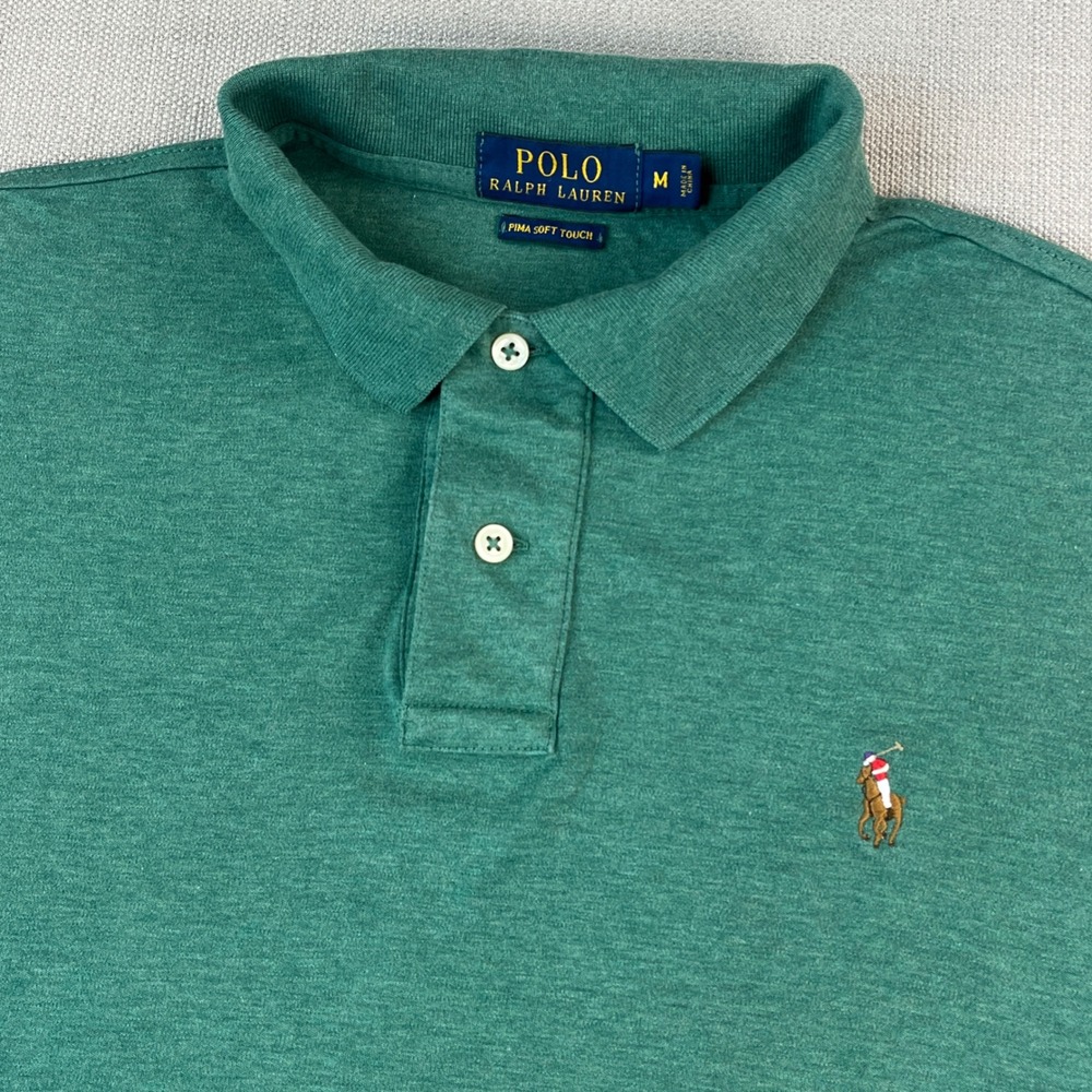 Polo Ralph Lauren Polo Shirt Mens M Green Pima Soft Touch Short Sleeve Pony